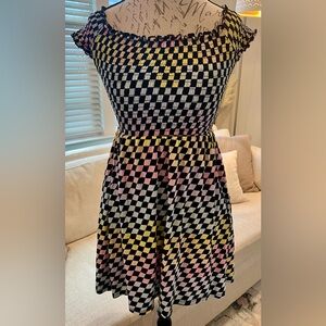 Hot Topic Y2K Rainbow Checkered Race Car Nascar Mini Dress Pockets 100% cotton